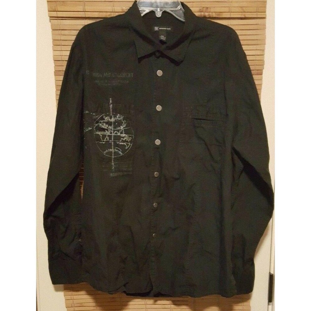 INC International Concepts Black Metal Snap Button Front XXL Western Designed LS